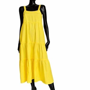 Yellow Tiered Sleeveless Summer Dress - Bright Yellow